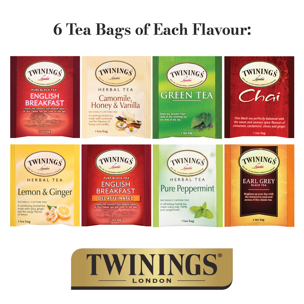 Twinings Tea Bags Sampler Assortment Variety Pack Gift Box - 48 Count -  Perfect 850006777204